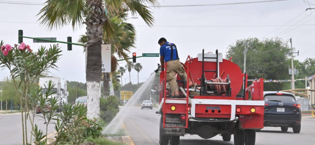 Bomberos apoyan conservación del bulevar Leonides Guadarrama