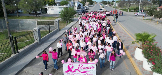Realizan caminata de concientización contra el cáncer de mama en Nava