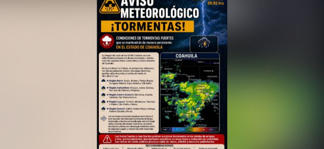 Refuerzan vigilancia y apoyo por copiosas lluvias en Piedras Negras